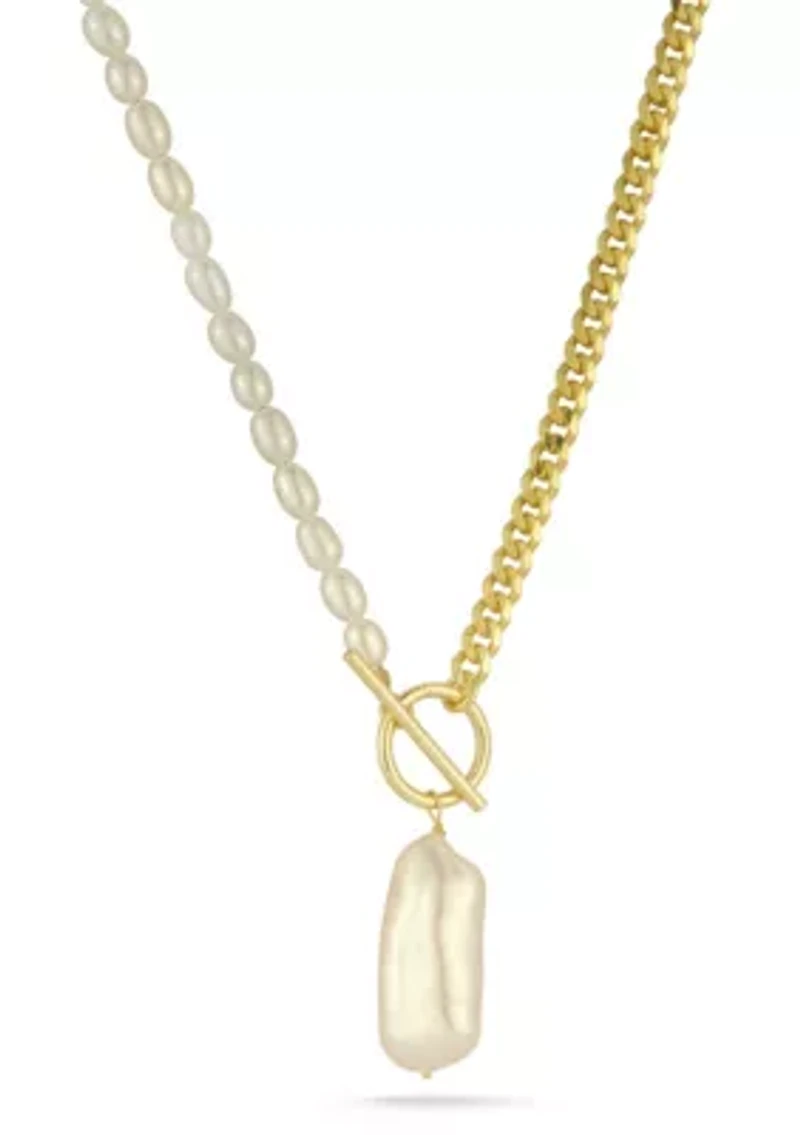 Sterling Silver Pearl and Curb Chain Toggle Clasp Necklace