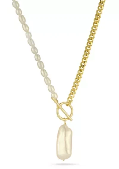 Sterling Silver Pearl and Curb Chain Toggle Clasp Necklace