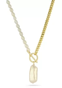 Sterling Silver Pearl and Curb Chain Toggle Clasp Necklace
