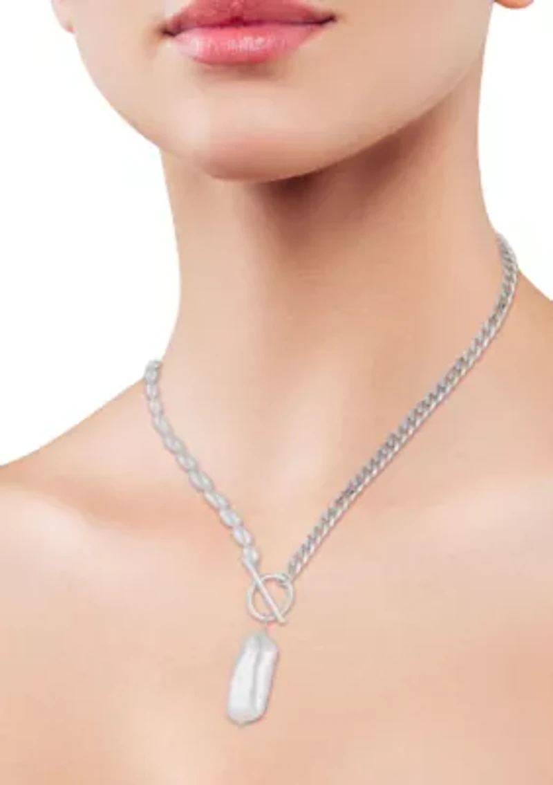 Sterling Silver Pearl and Curb Chain Toggle Clasp Necklace