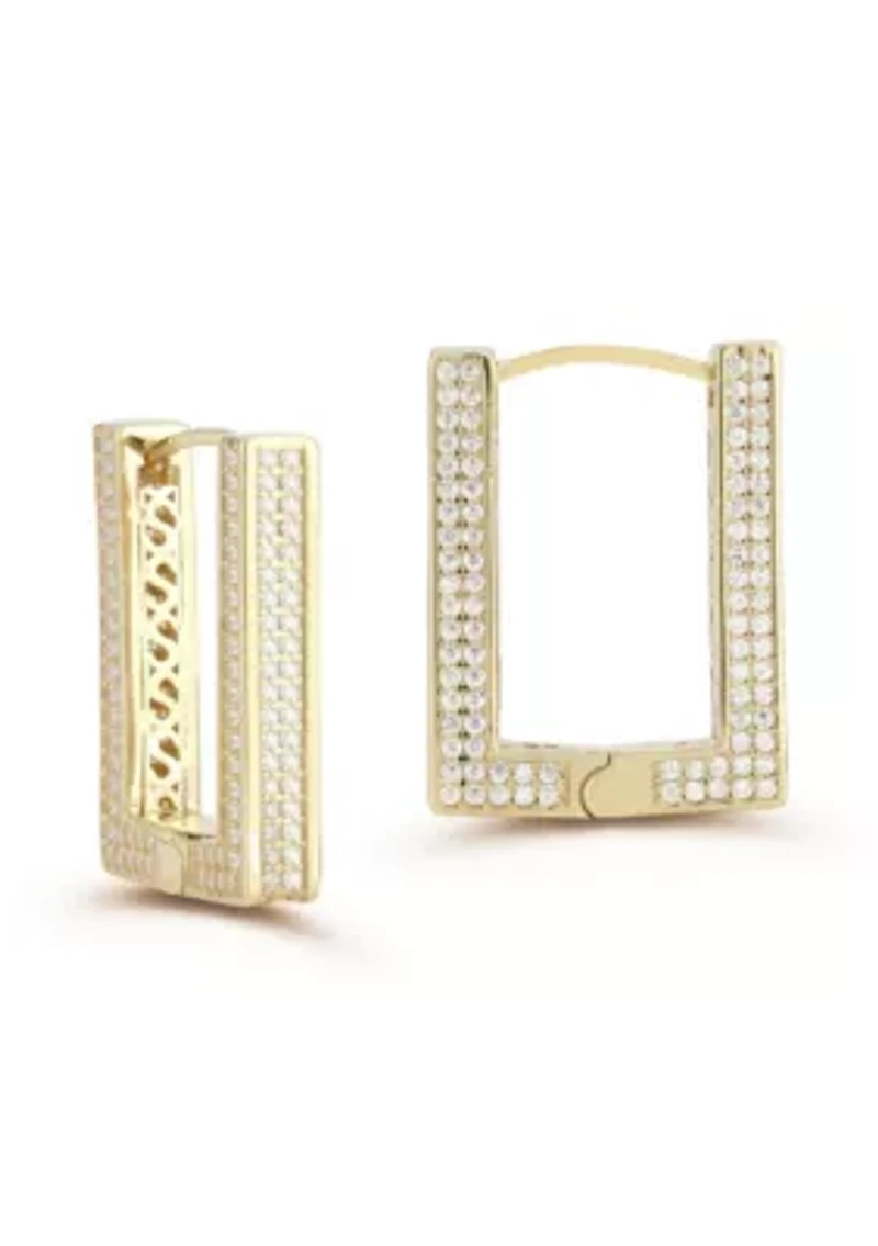 Sterling Silver Large Cubic Zirconia Rectangular Hoop Earrings