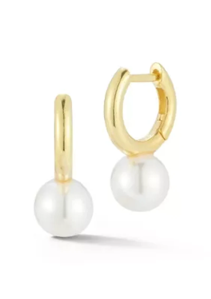 Sterling Silver Pearl Station Huggie Hoop Earrings