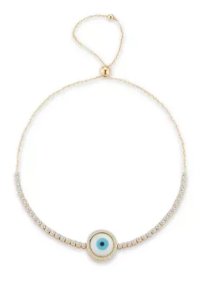 Sterling Silver Mother of Pearl Evil Eye Adjustable Tennis Bracelet