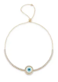 Sterling Silver Mother of Pearl Evil Eye Adjustable Tennis Bracelet