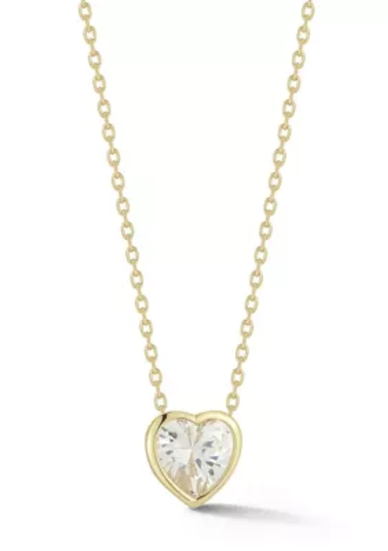 Sterling Silver Heart Cubic Zirconia Solitaire Pendant Necklace