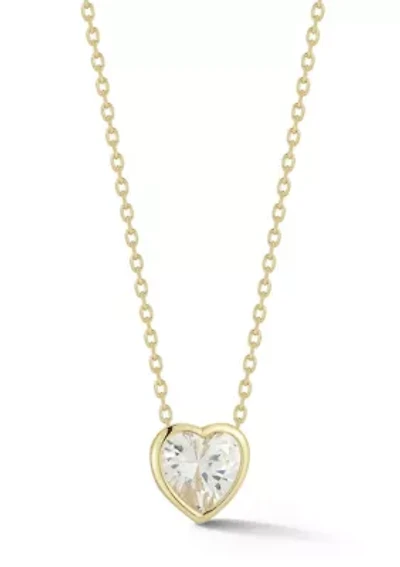 Sterling Silver Heart Cubic Zirconia Solitaire Pendant Necklace