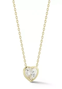 Sterling Silver Heart Cubic Zirconia Solitaire Pendant Necklace