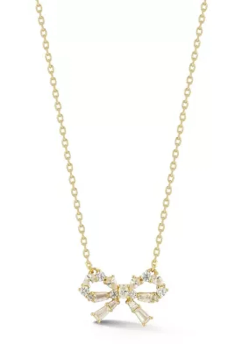 Sterling Silver Cubic Zirconia Glitzy Bow Necklace