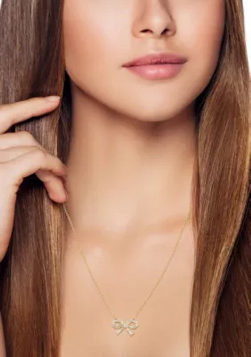 Sterling Silver Cubic Zirconia Glitzy Bow Necklace
