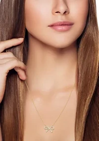 Sterling Silver Cubic Zirconia Glitzy Bow Necklace