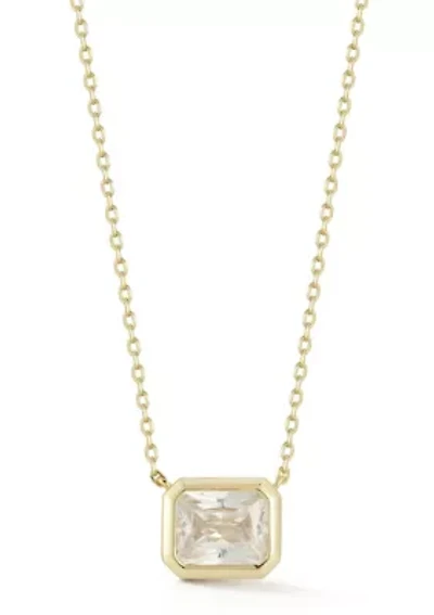 Sterling Silver Rectangle Solitaire Necklace with Cubic Zirconia