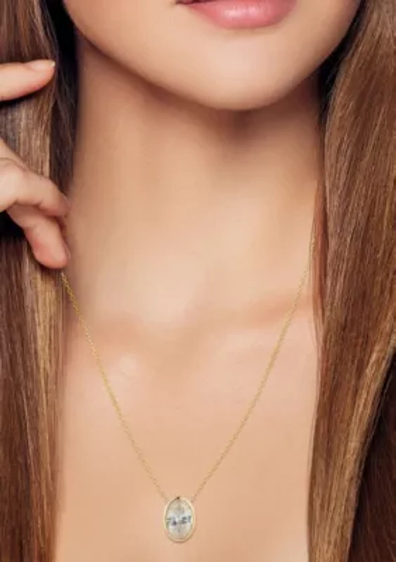 Sterling Silver Oval Solitaire Pendant Necklace with Cubic Zirconia