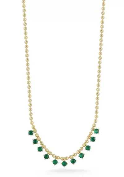 Sterling Silver Charm Bead Chain Necklace with Cubic Zirconia