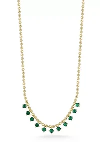 Sterling Silver Charm Bead Chain Necklace with Cubic Zirconia