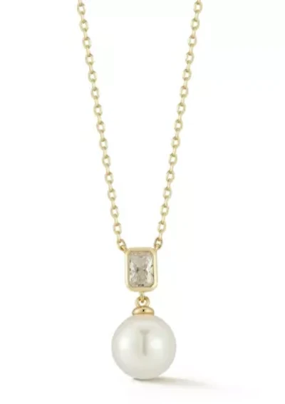 Sterling Silver Freshwater Pearl and Cubic Zirconia Pendant Necklace