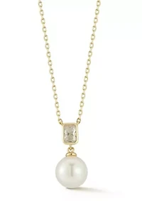 Sterling Silver Freshwater Pearl and Cubic Zirconia Pendant Necklace