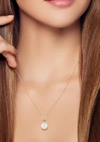 Sterling Silver Freshwater Pearl and Cubic Zirconia Pendant Necklace