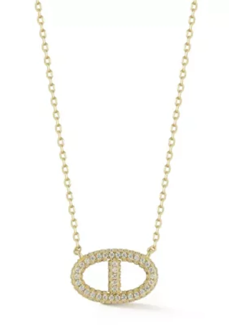 Sterling Silver Pave Mariner Pendant Necklace with Cubic Zirconia