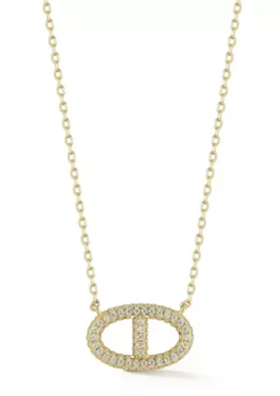 Sterling Silver Pave Mariner Pendant Necklace with Cubic Zirconia