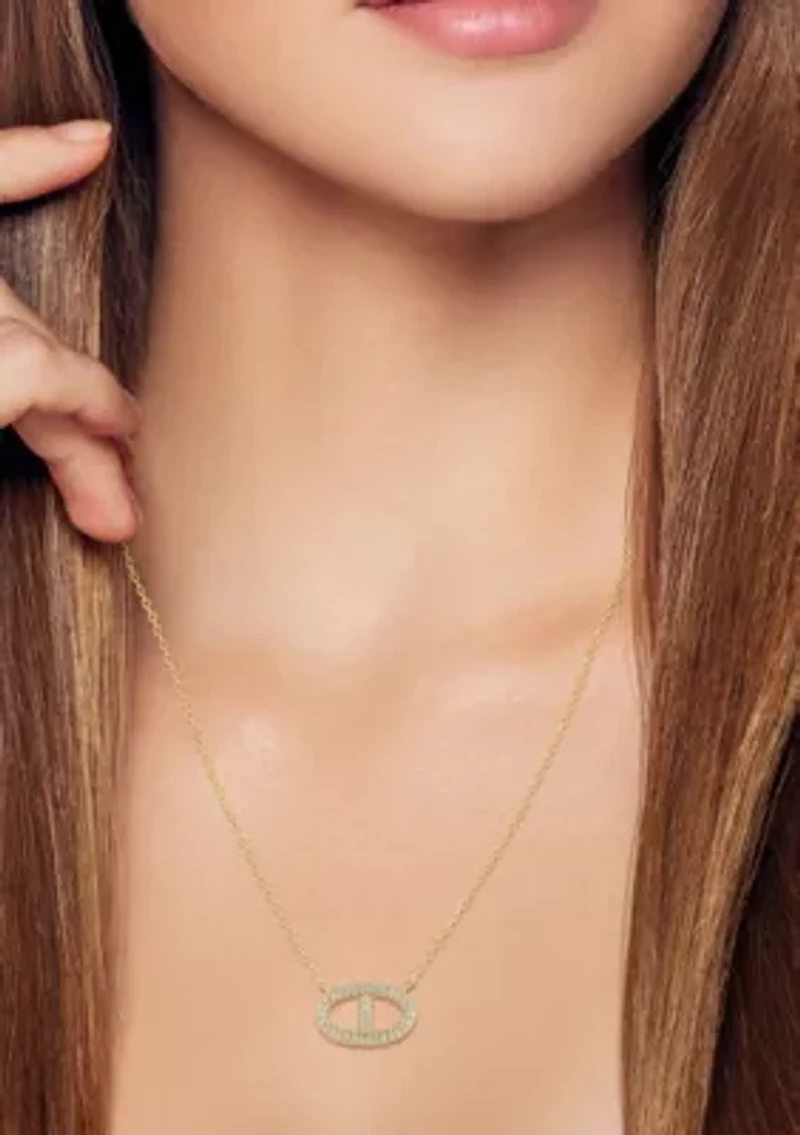 Sterling Silver Pave Mariner Pendant Necklace with Cubic Zirconia