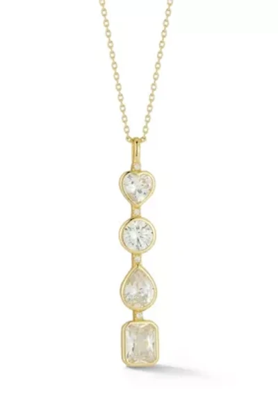 Sterling Silver Mixed Shape Cubic Zirconia Bar Lariat Necklace