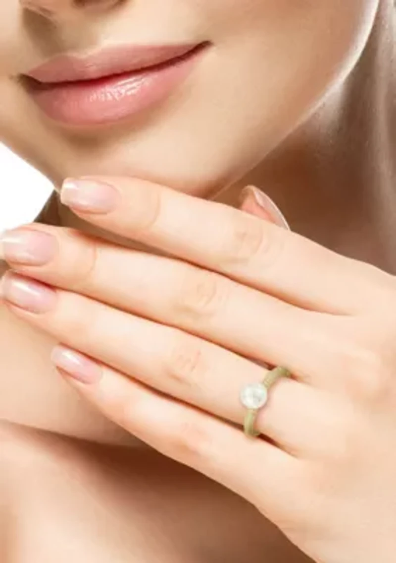 Sterling Silver Solitaire Freshwater Pearl Pave Band Ring