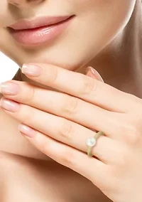 Sterling Silver Solitaire Freshwater Pearl Pave Band Ring