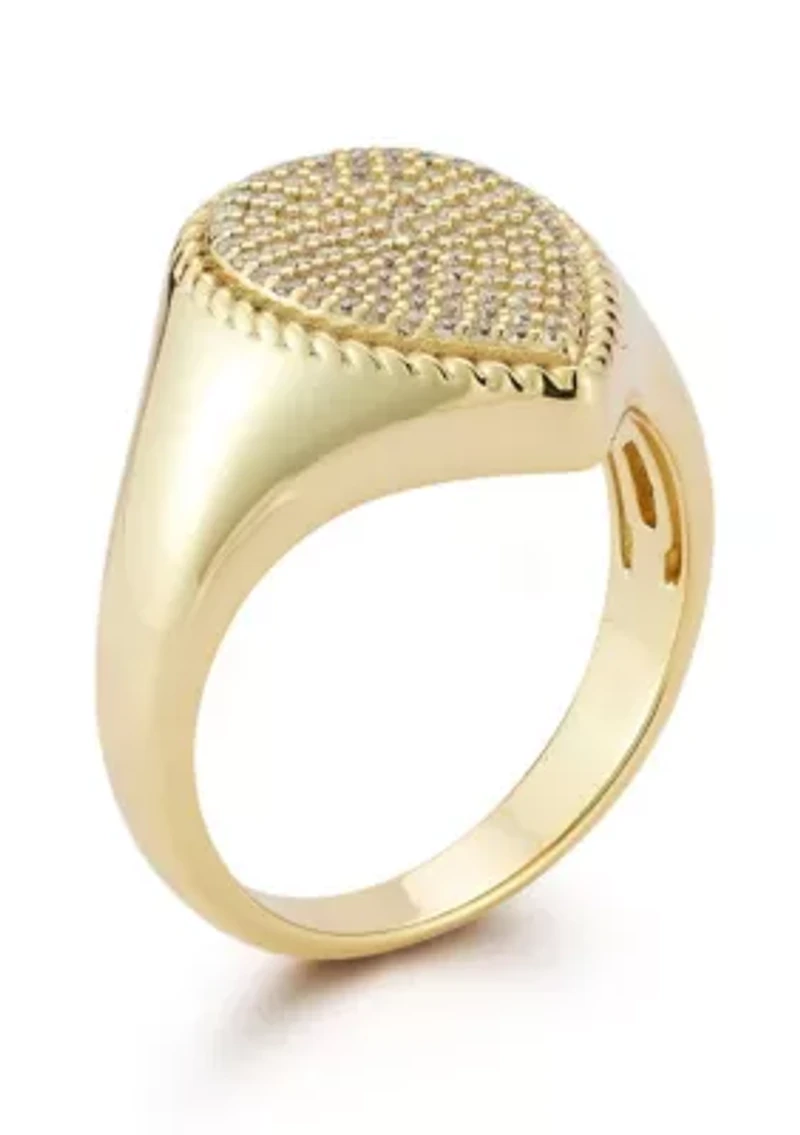 Sterling Silver Pave Pear Shaped Signet Ring