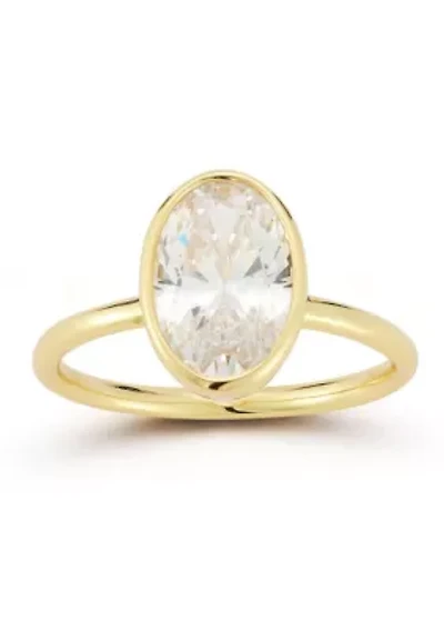 Sterling Silver Oval White Cubic Zirconia Solitaire Ring