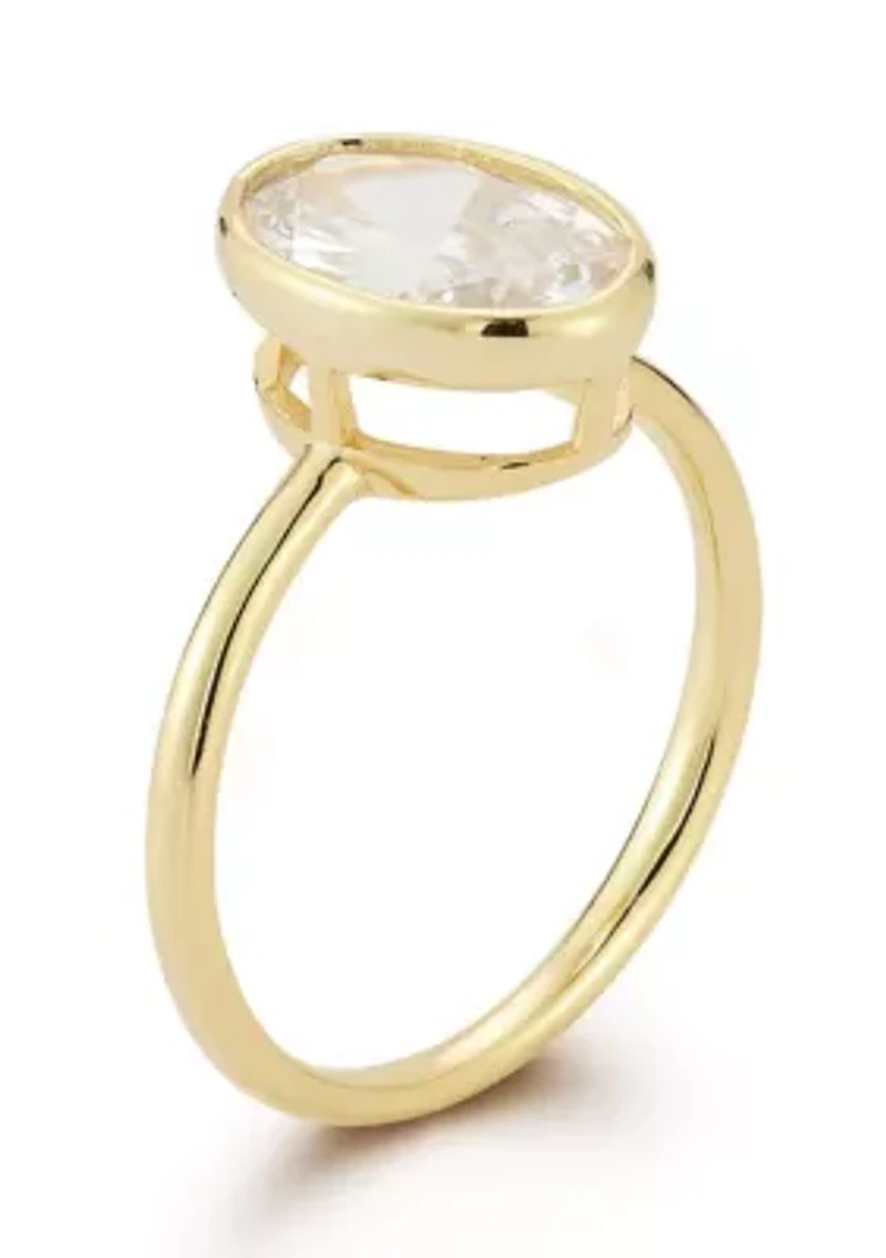 Sterling Silver Oval White Cubic Zirconia Solitaire Ring