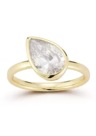 Sterling Silver Pear Shaped White Cubic Zirconia Solitaire Ring