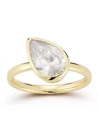 Sterling Silver Pear Shaped White Cubic Zirconia Solitaire Ring