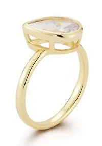 Sterling Silver Pear Shaped White Cubic Zirconia Solitaire Ring