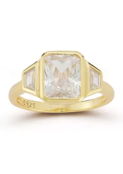 Sterling Silver Bezel Set White Cubic Zirconia 3-Stone Ring