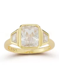 Sterling Silver Bezel Set White Cubic Zirconia 3-Stone Ring