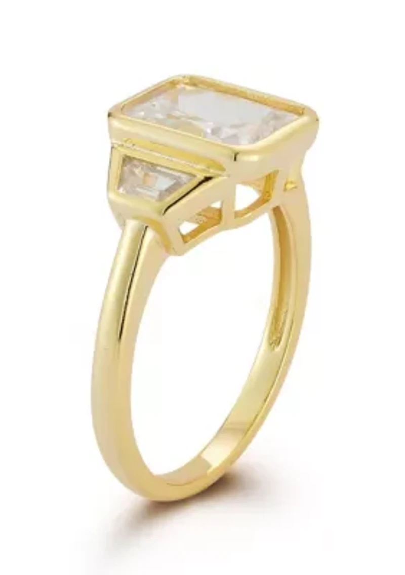 Sterling Silver Bezel Set White Cubic Zirconia 3-Stone Ring