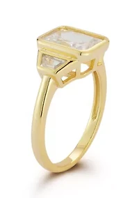 Sterling Silver Bezel Set White Cubic Zirconia 3-Stone Ring