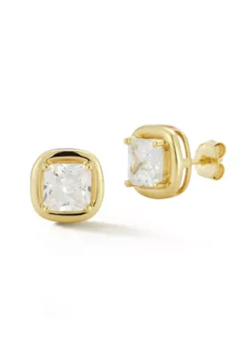 Sterling Silver Puffed Square Studs with Cubic Zirconia