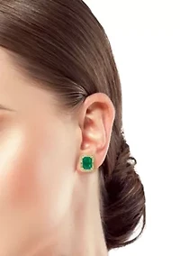 Sterling Silver Emerald Cut Studs with Cubic Zirconia