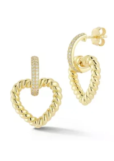 Sterling Silver Cubic Zirconia Twist Heart Dangle Earrings