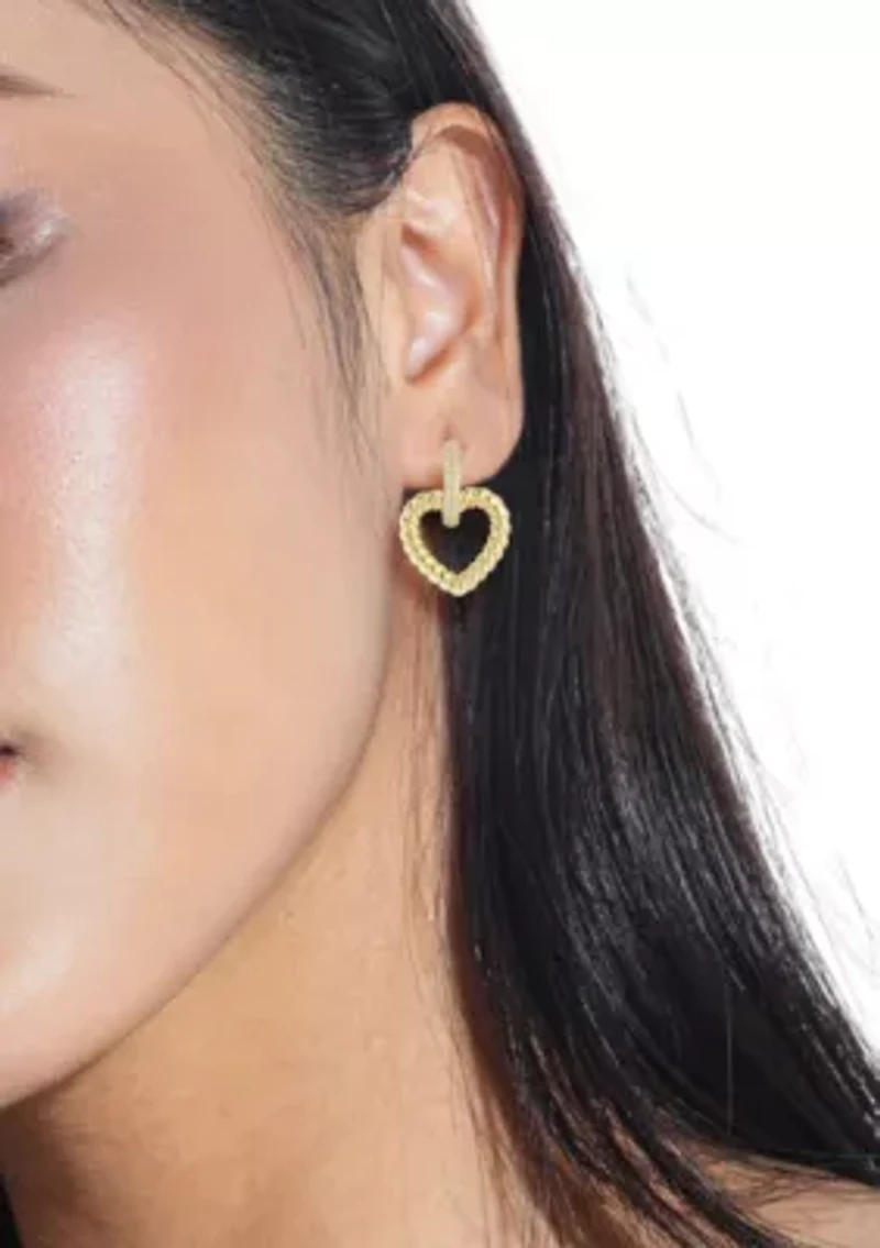 Sterling Silver Cubic Zirconia Twist Heart Dangle Earrings