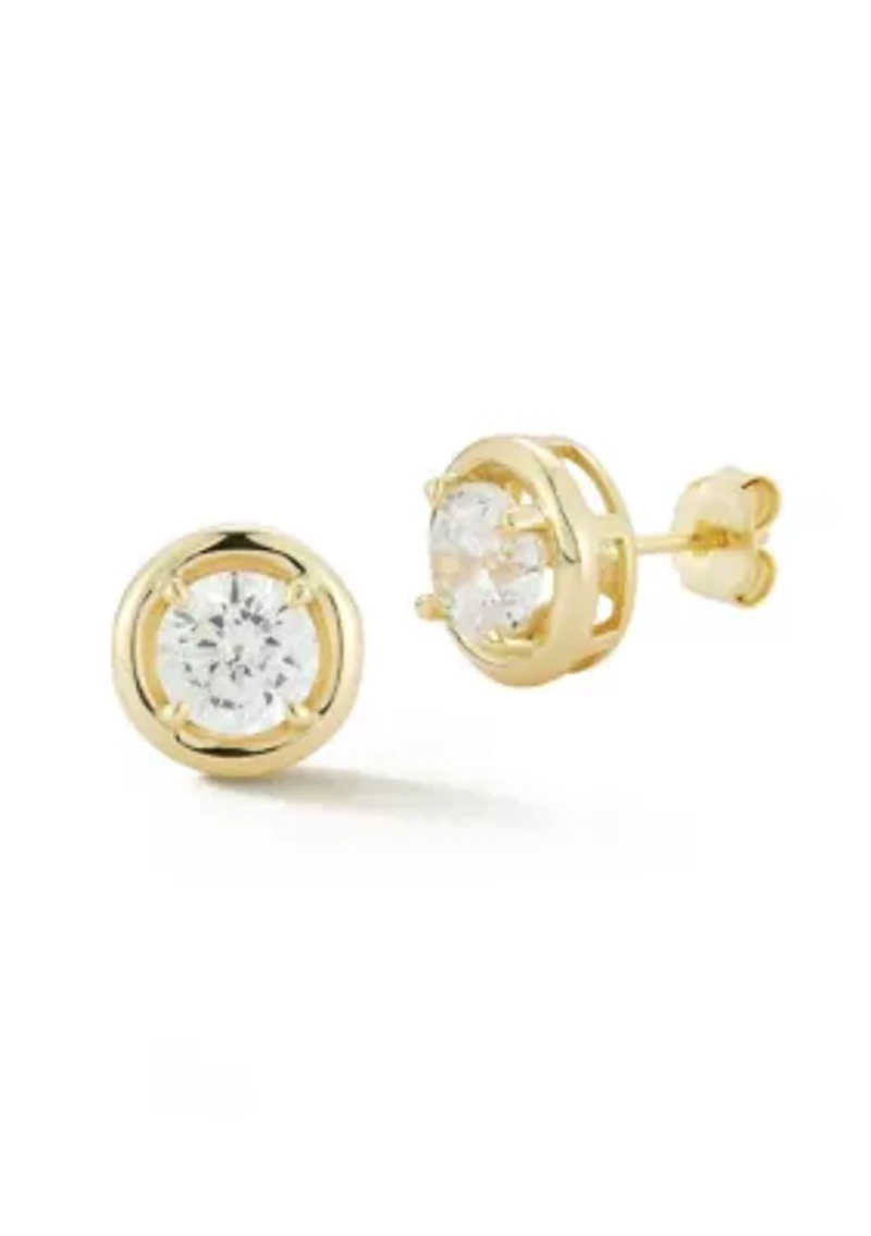 Sterling Silver Puffed Round Studs with Cubic Zirconia