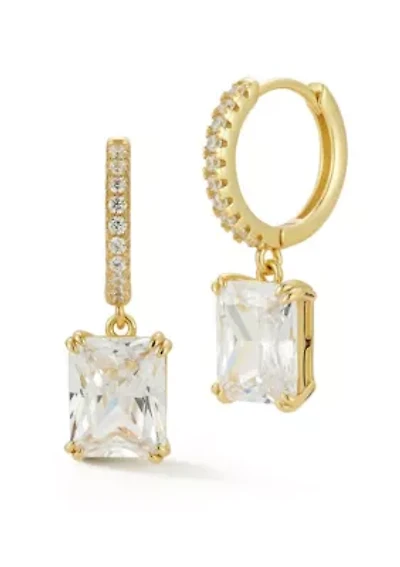 Sterling Silver Radiant Cut Charm Cubic Zirconia Earrings