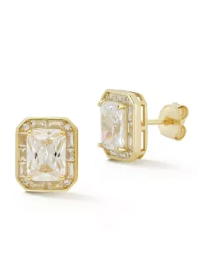 Sterling Silver Radiant Cut Cubic Zirconia Stud Earrings