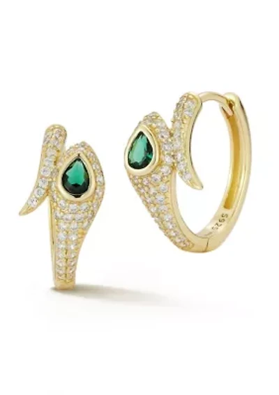 Sterling Silver Pave Snake Cubic Zirconia Hoop Earrings