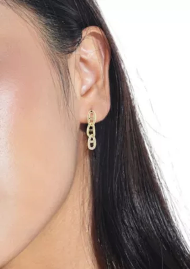 Sterling Silver Cubic Zirconia Triple Mariner Link Dangle Earrings