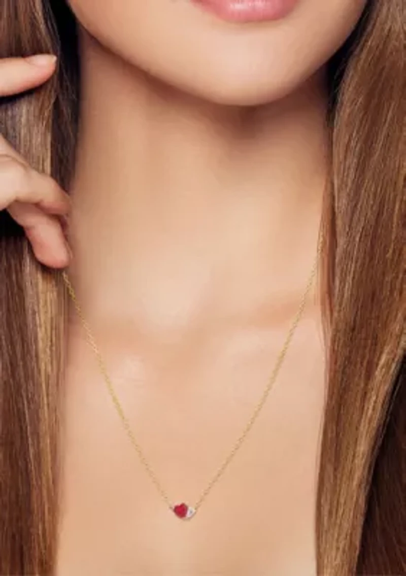 Sterling Silver 2-Stone Heart Necklace with Cubic Zirconia