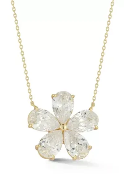 Sterling Silver Cubic Zirconia Statement Flower Pendant Necklace