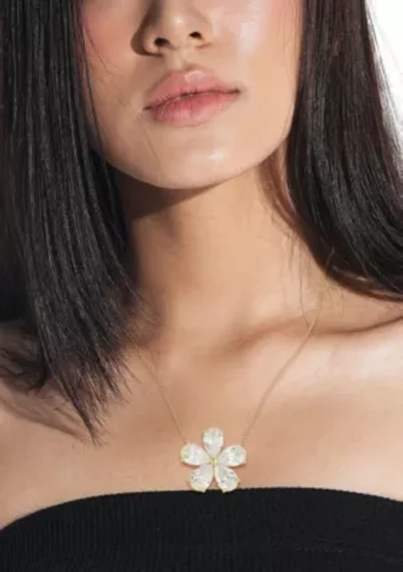 Sterling Silver Cubic Zirconia Statement Flower Pendant Necklace