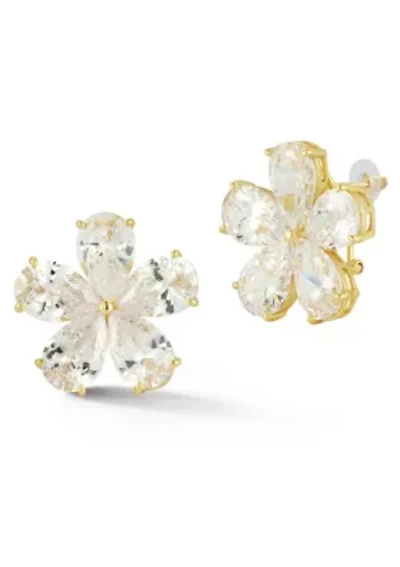 Sterling Silver Cubic Zirconia Flower Statement Stud Earrings